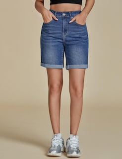 Foto 2 | Pantalones Cortos Vaqueros Luvamia De Cintura Alta Para Mujer, Color Azul, Talla S 4-6 - Venta Internacional.