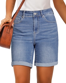 Foto 1 | Pantalones Cortos De Mezclilla Luvamia De Cintura Alta Azul Largo Para Mujer - Venta Internacional.