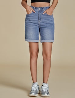 Foto 2 | Pantalones Cortos De Mezclilla Luvamia De Cintura Alta Azul Largo Para Mujer - Venta Internacional.