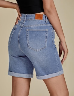 Foto 3 | Pantalones Cortos De Mezclilla Luvamia De Cintura Alta Azul Largo Para Mujer - Venta Internacional.