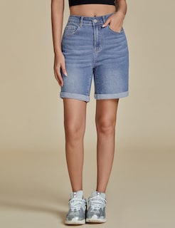 Foto 4 | Pantalones Cortos De Mezclilla Luvamia De Cintura Alta Azul Largo Para Mujer - Venta Internacional.