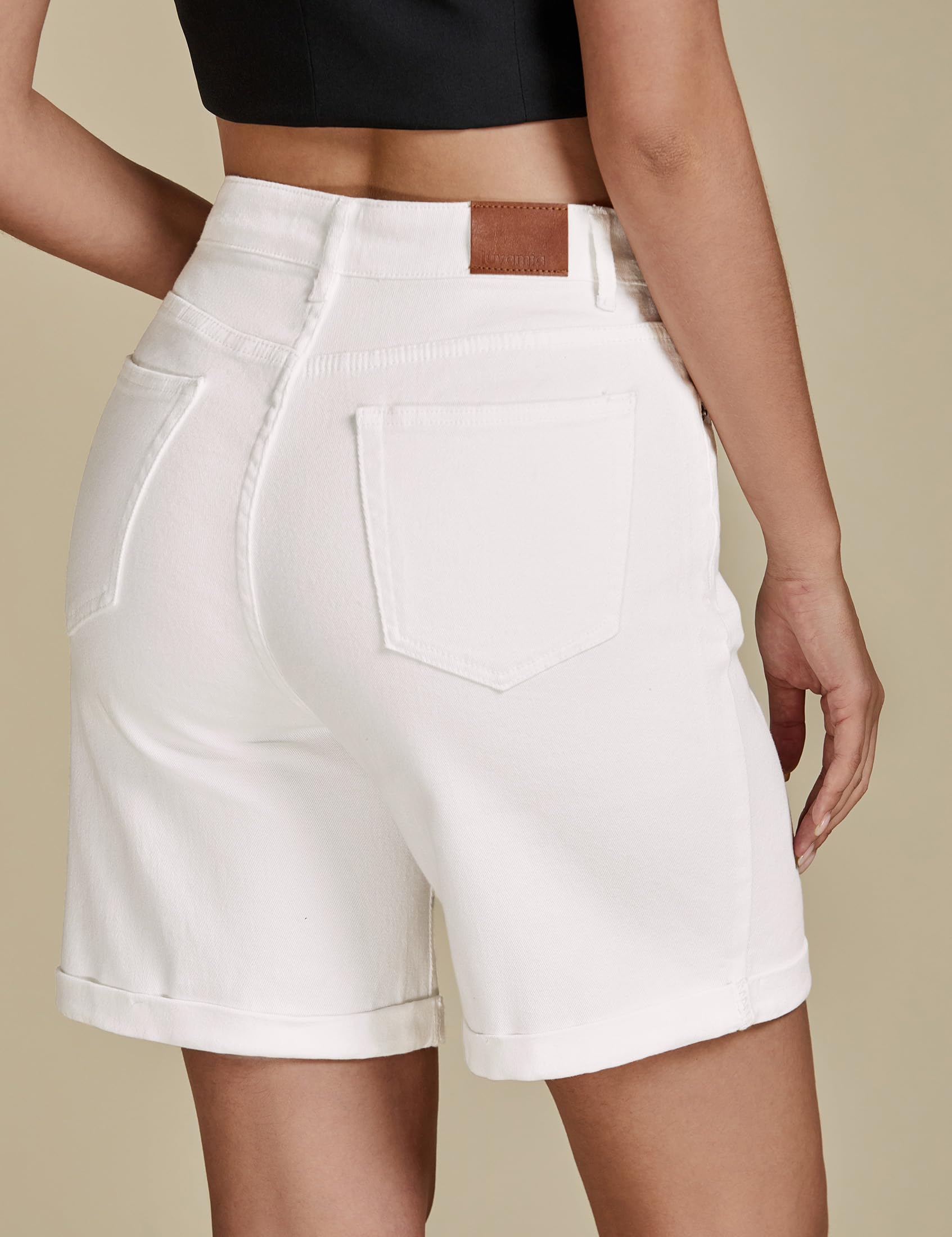 Foto 5 pulgar | Pantalones Cortos De Mezclilla Luvamia Jorts De Cintura Alta Blancos Para Mujer - Venta Internacional.