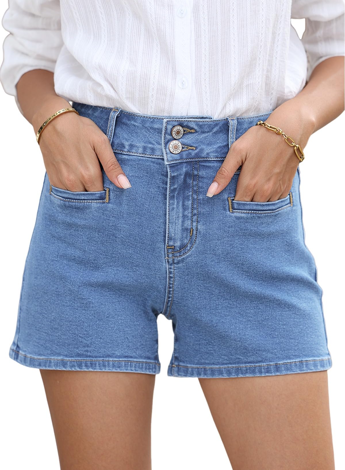 Foto 2 pulgar | Shorts Sidefeel Jean Casual de Verano con Cintura Alta Azul para Mujer - Venta Internacional
