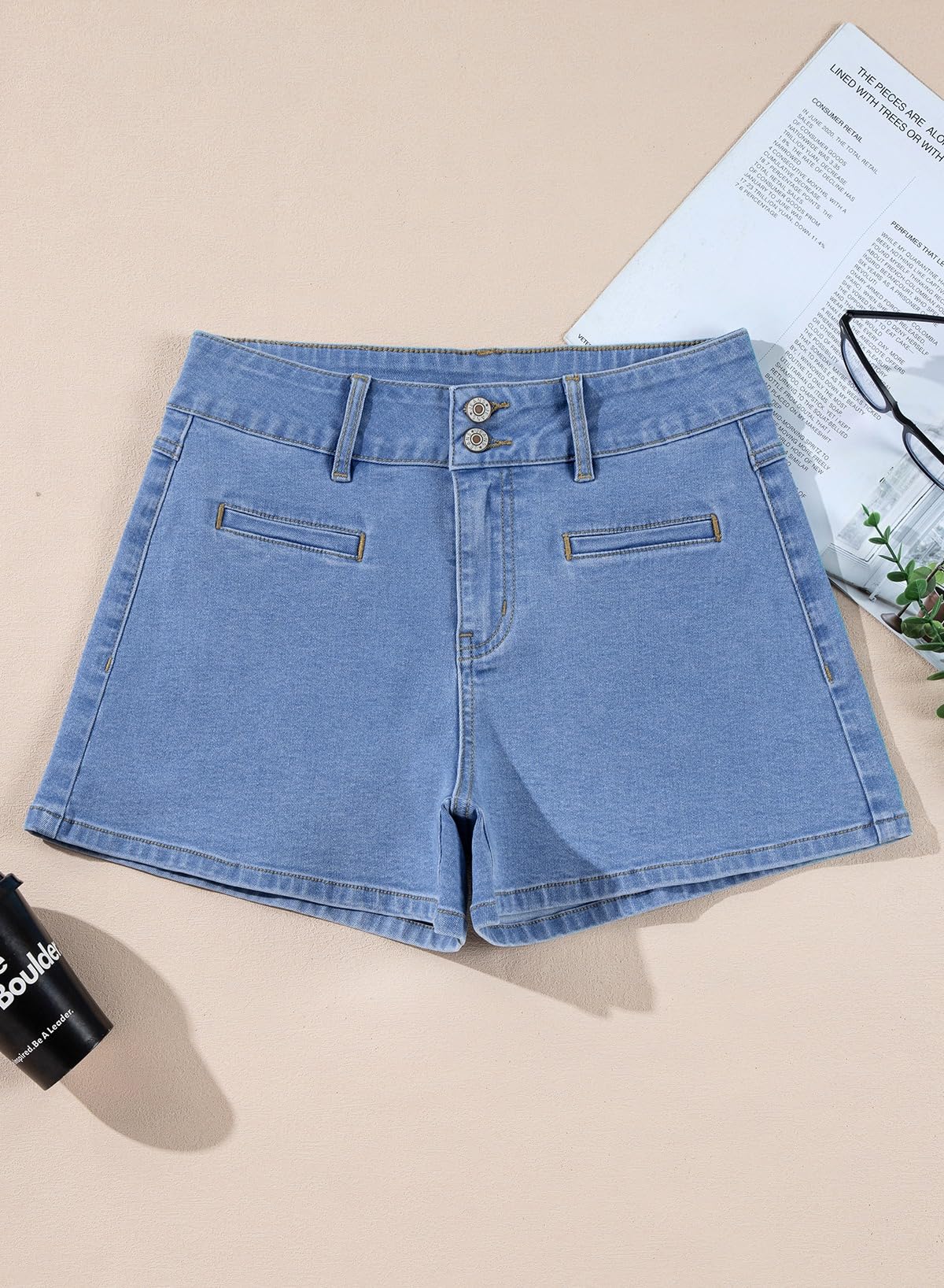 Foto 6 pulgar | Shorts Sidefeel Jean Casual de Verano con Cintura Alta Azul para Mujer - Venta Internacional