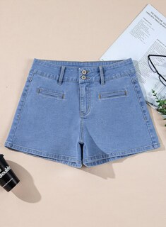 Foto 5 | Shorts Sidefeel Jean Casual de Verano con Cintura Alta Azul para Mujer - Venta Internacional