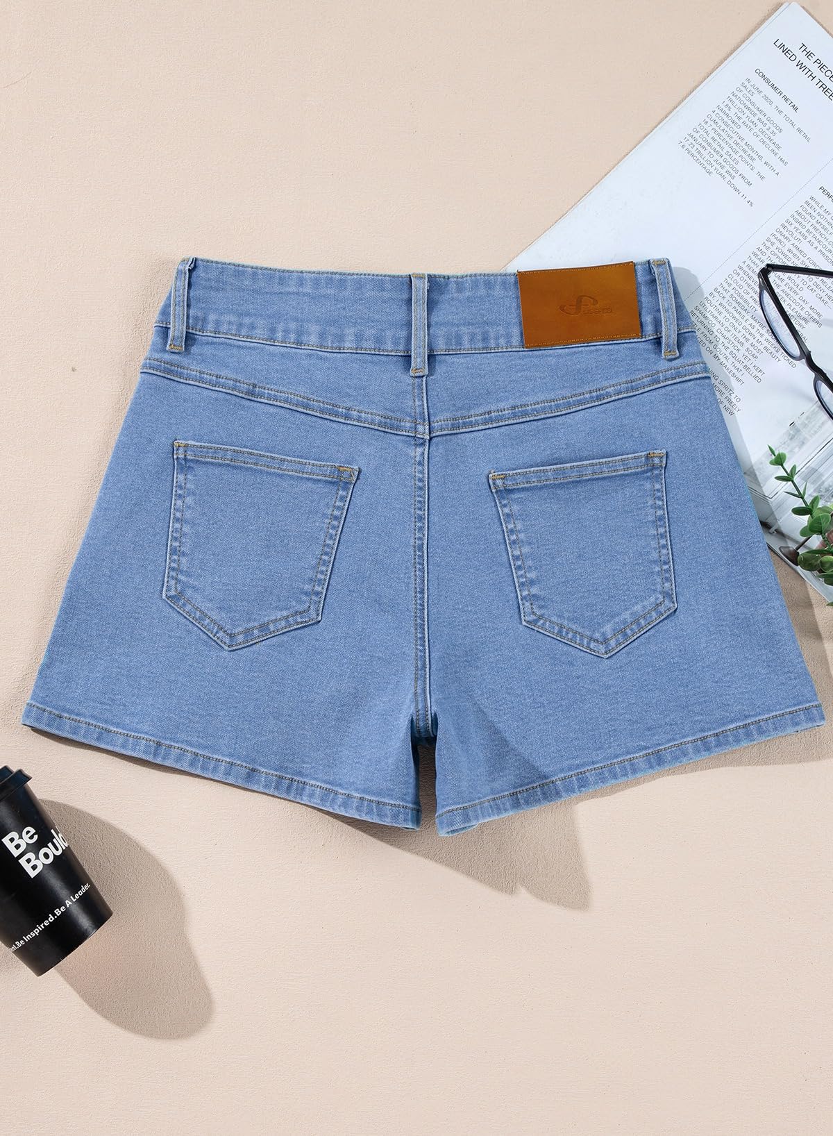 Foto 6 | Shorts Sidefeel Jean Casual de Verano con Cintura Alta Azul para Mujer - Venta Internacional