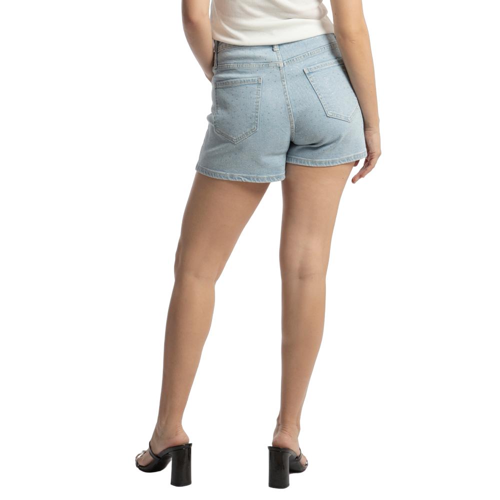 Foto 3 pulgar | Short Mom Con Detalle De Cristales Para Mujer Balam Bl6920 Azul
