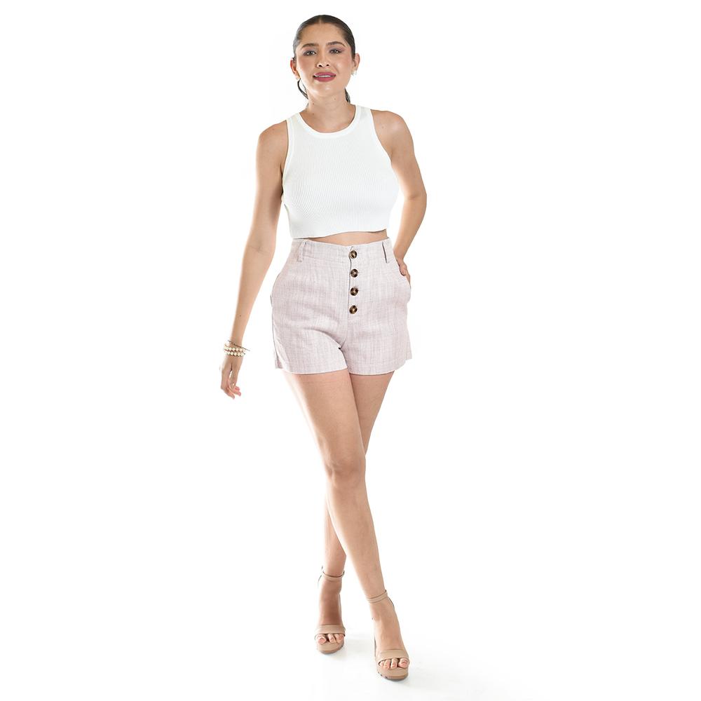 Foto 6 pulgar | Short De Lino Con Botones Roman Fashion /juvenil, 955 (palo De Rosa) Rosa