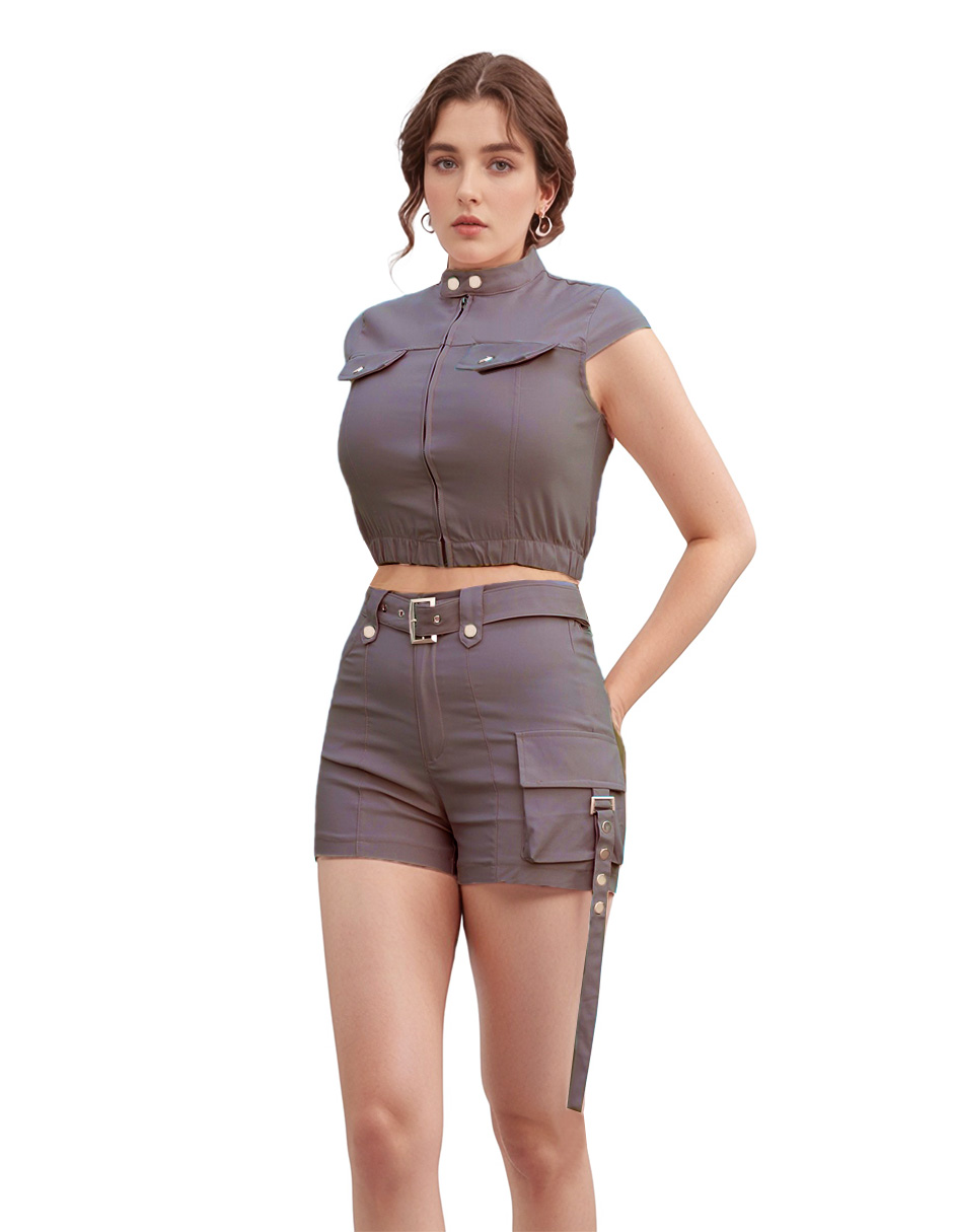 Foto 2 pulgar | Conjunto Short Y Blusa Modelo Cargo De Gabardina