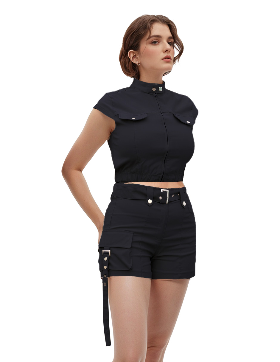 Conjunto Short Y Blusa Modelo Cargo De Gabardina