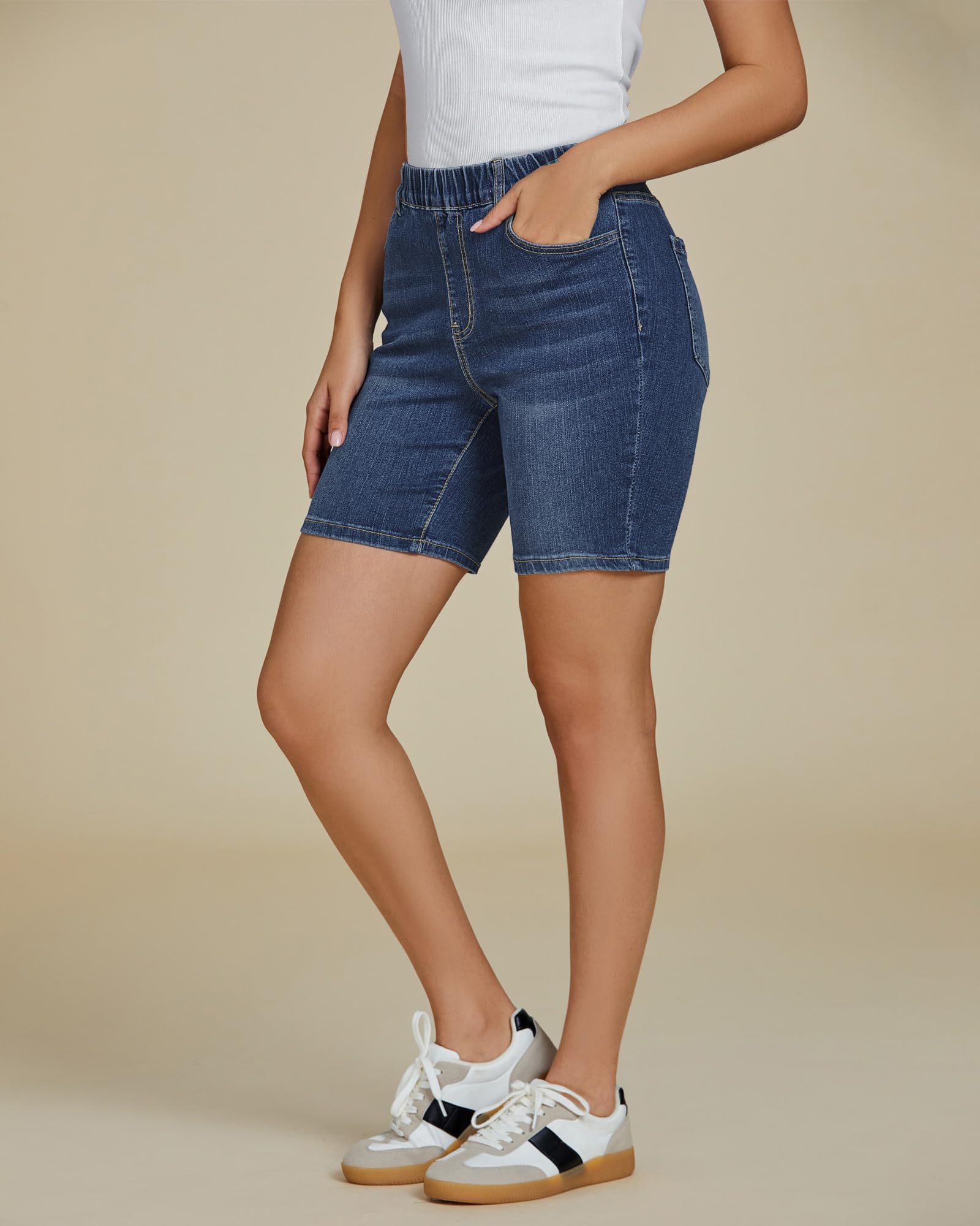 Foto 3 pulgar | Pantalones Cortos Luvamia Jean Denim Sin Cordones Para Mujer, Entrepierna, 18 Cm, Color Índigo - Venta Internacional.