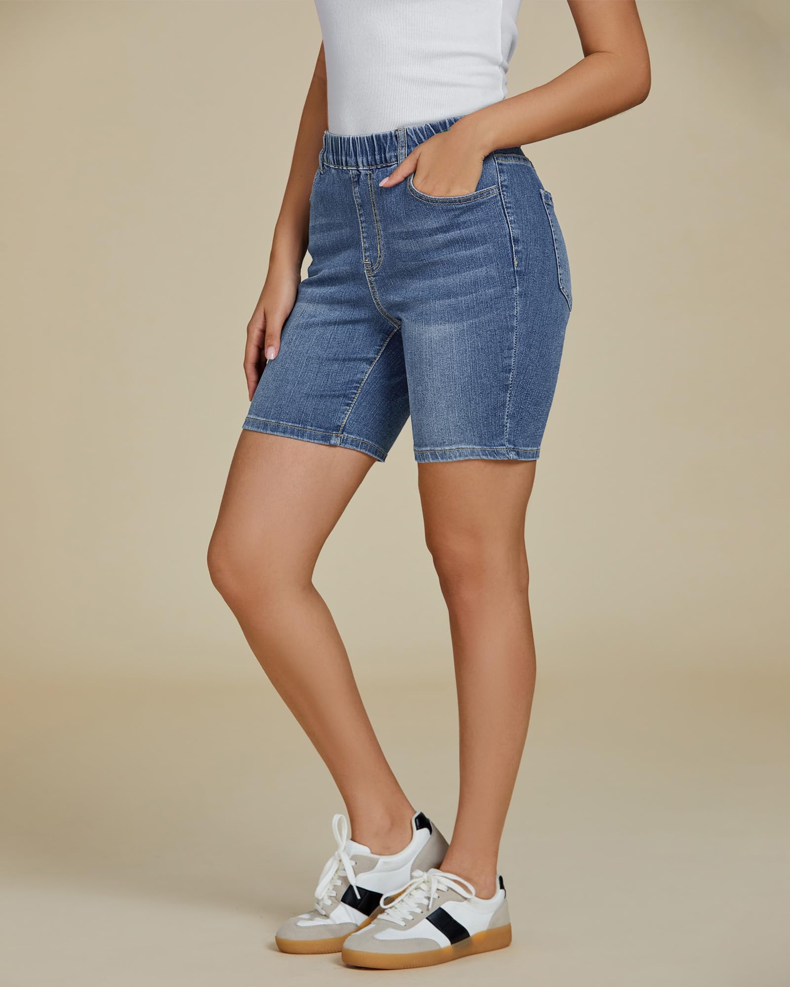 Foto 3 pulgar | Pantalones Cortos Luvamia, Vaqueros Elásticos Para Mujer, Mezclilla, Talle Medio, Azul - Venta Internacional.