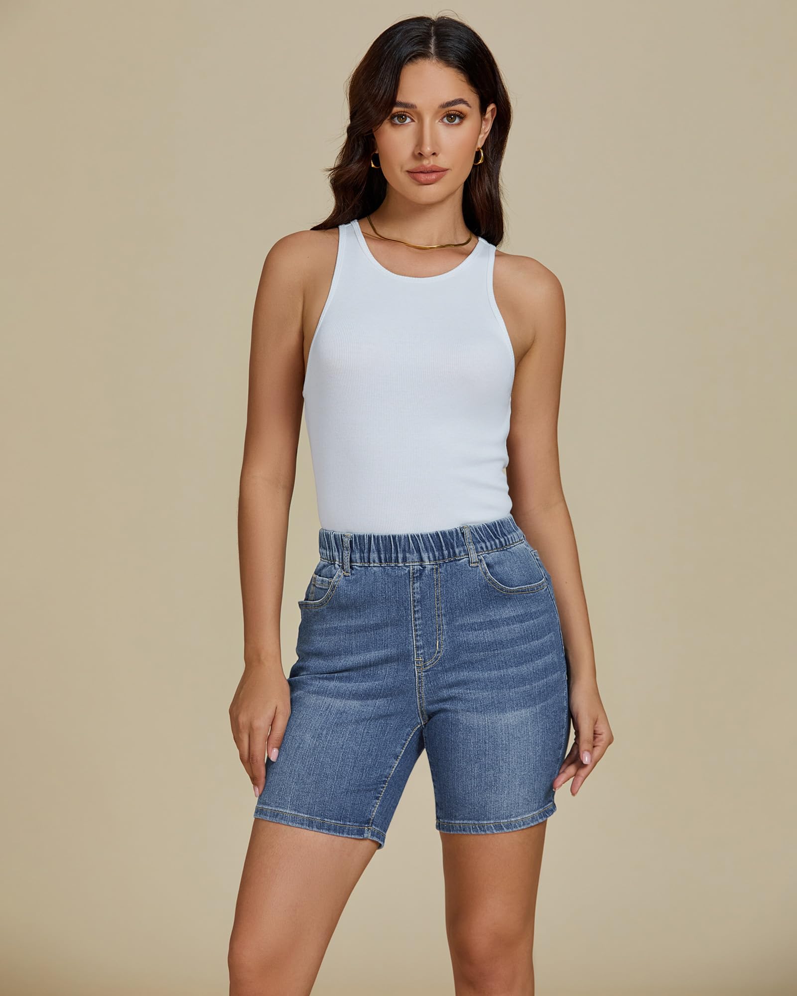 Foto 7 | Pantalones Cortos Luvamia, Vaqueros Elásticos Para Mujer, Mezclilla, Talle Medio, Azul - Venta Internacional.