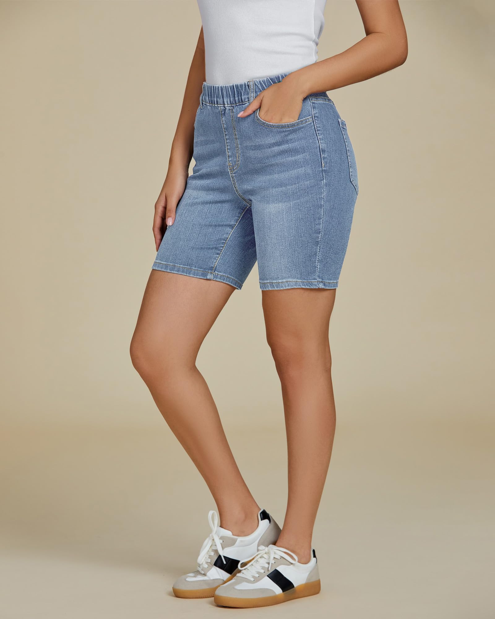 Foto 3 pulgar | Pantalones Cortos Luvamia, Vaqueros Elásticos Para Mujer, Talla L 12-14 - Venta Internacional.