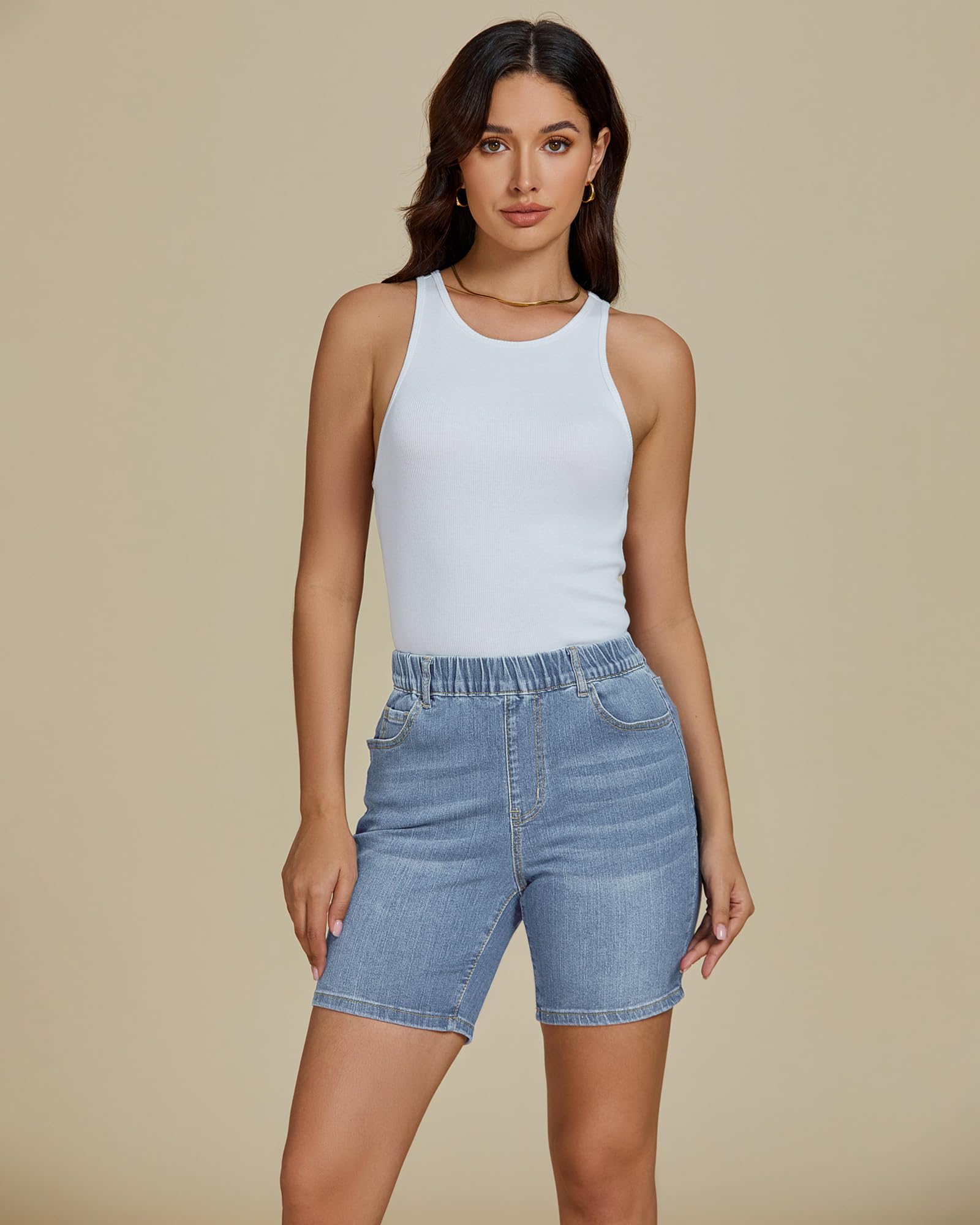 Foto 7 | Pantalones Cortos Luvamia, Vaqueros Elásticos Para Mujer, Talla L 12-14 - Venta Internacional.