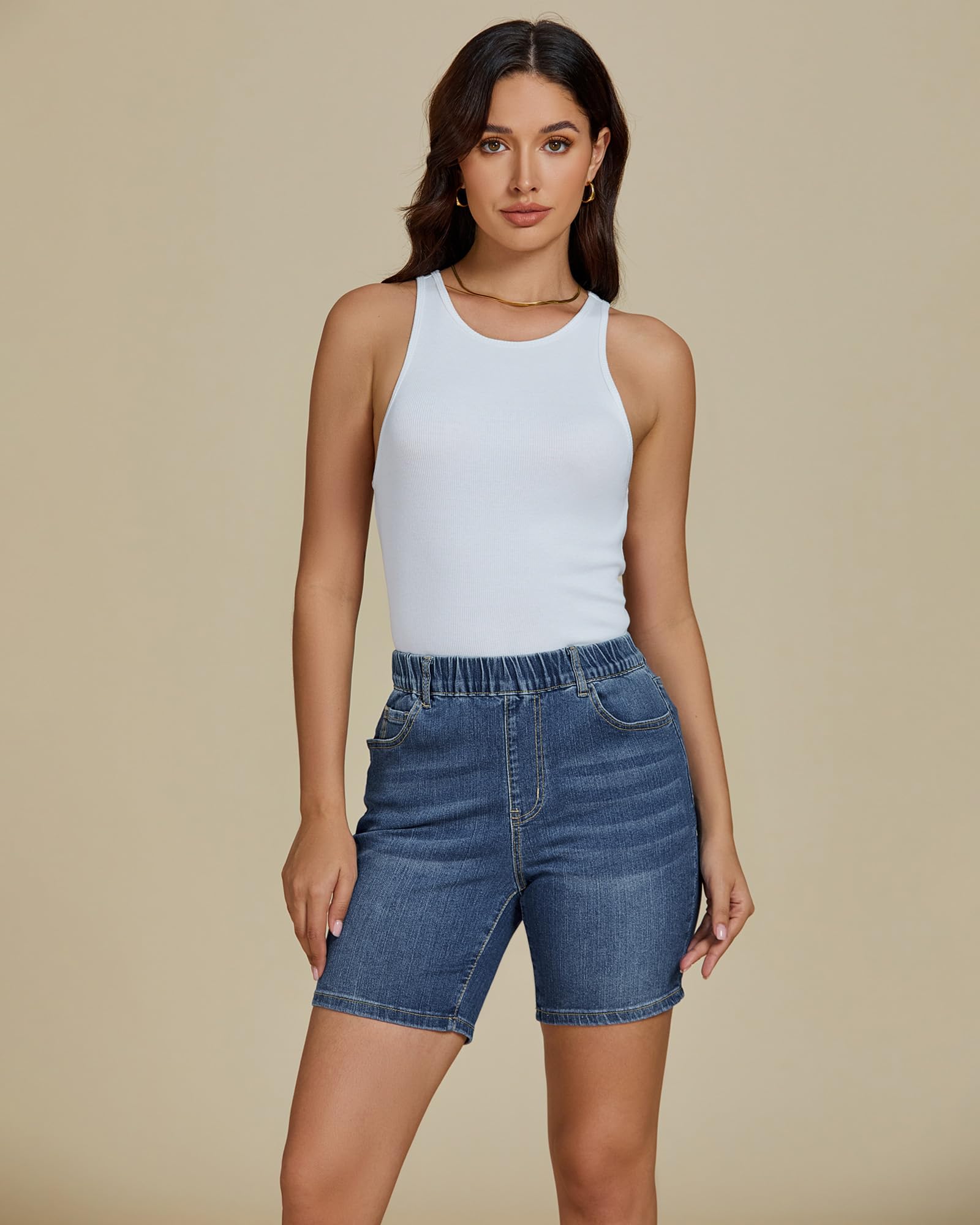 Foto 8 pulgar | Pantalones Cortos De Mezclilla Luvamia Para Mujer, Vaqueros Sin Cordones, Azul Índigo, Talla Xl - Venta Internacional.