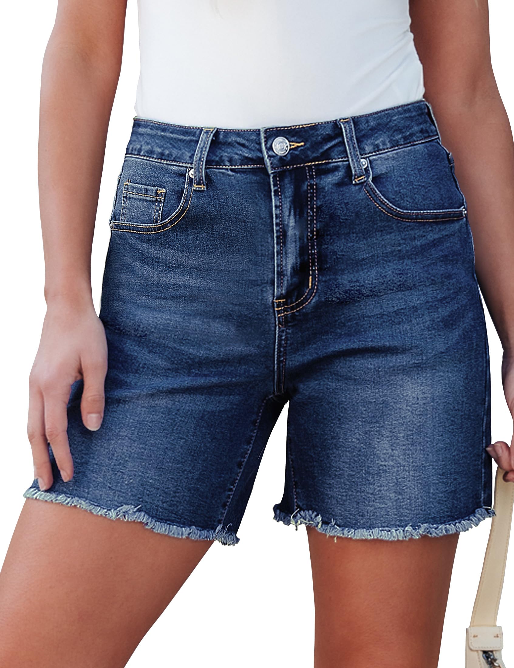 Foto 2 pulgar | Pantalones Cortos De Mezclilla Luvamia Para Mujer, Cintura Alta, Azul, Talla S - Venta Internacional.