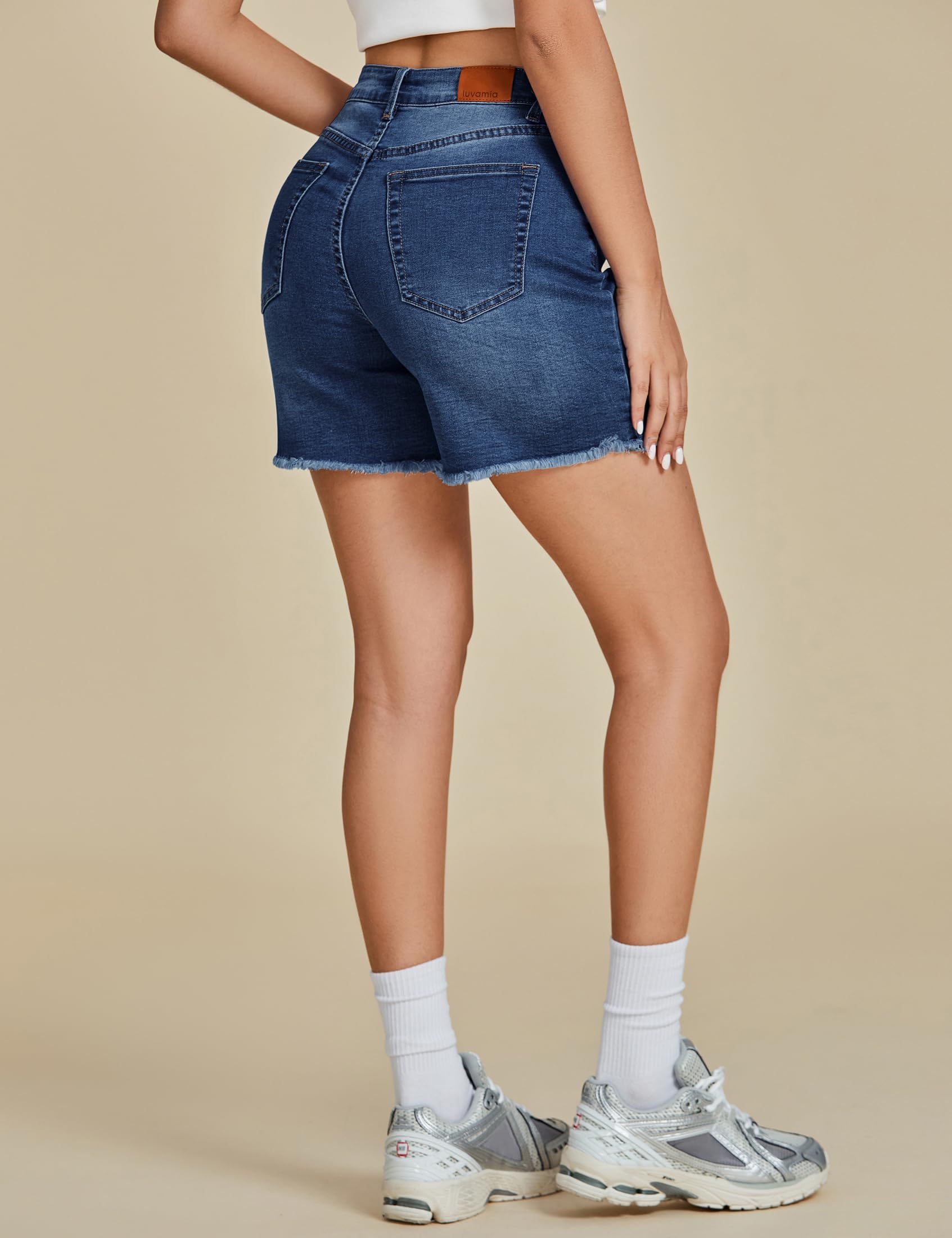 Foto 3 pulgar | Pantalones Cortos De Mezclilla Luvamia Para Mujer, Cintura Alta, Azul, Talla S - Venta Internacional.