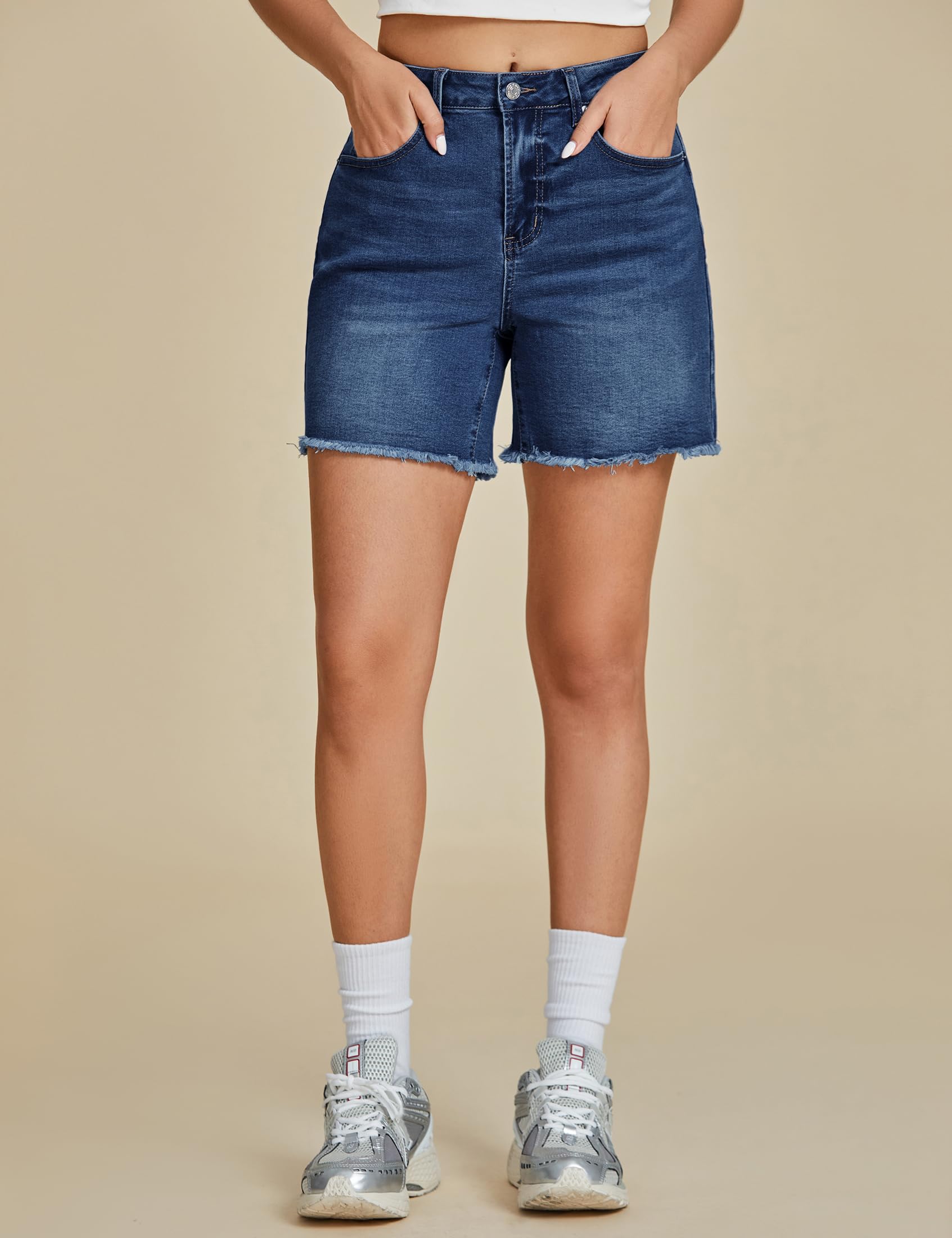 Foto 4 pulgar | Pantalones Cortos De Mezclilla Luvamia Para Mujer, Cintura Alta, Azul, Talla S - Venta Internacional.