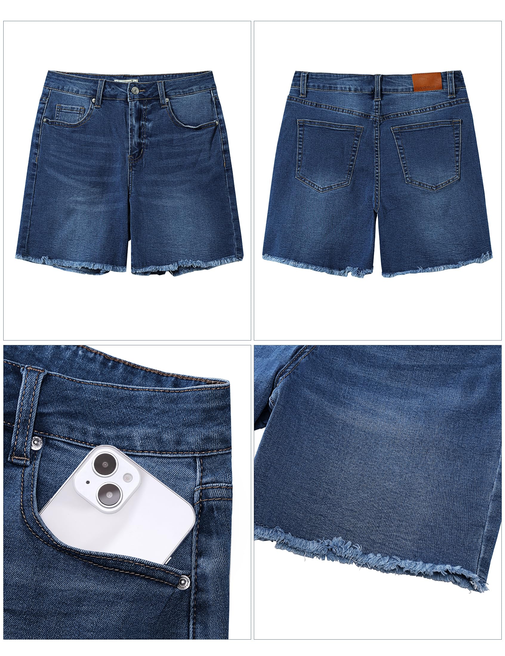 Foto 7 pulgar | Pantalones Cortos De Mezclilla Luvamia Para Mujer, Cintura Alta, Azul, Talla S - Venta Internacional.