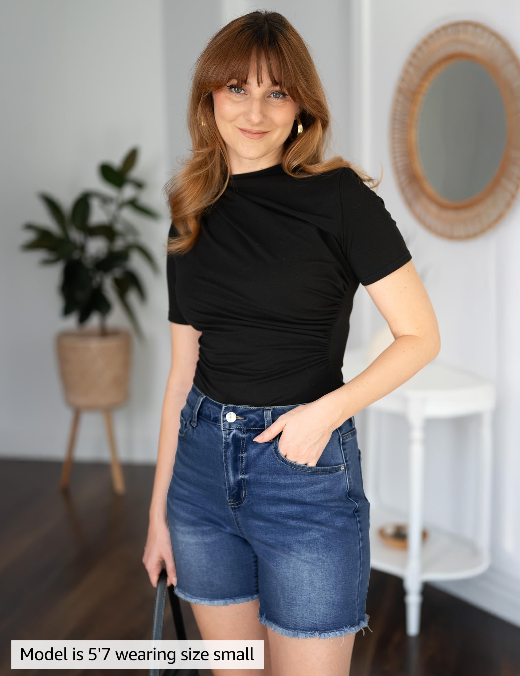 Foto 4 pulgar | Pantalones Cortos De Mezclilla Luvamia, Pantalones Cortos De Mezclilla Para Mujer, Cintura Alta, Azul - Venta Intern