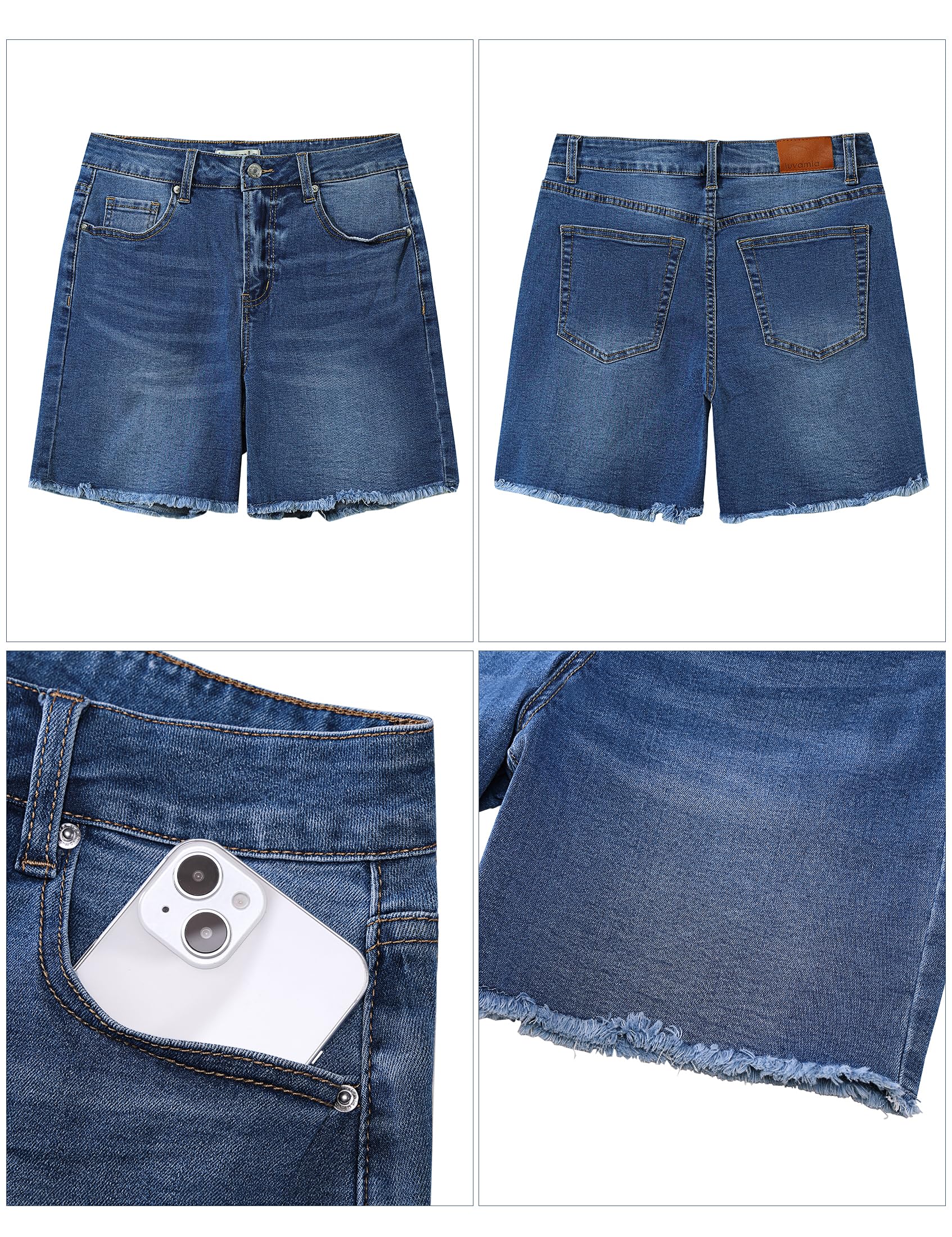 Foto 6 pulgar | Pantalones Cortos De Mezclilla Luvamia, Pantalones Cortos De Mezclilla Para Mujer, Cintura Alta, Azul - Venta Intern