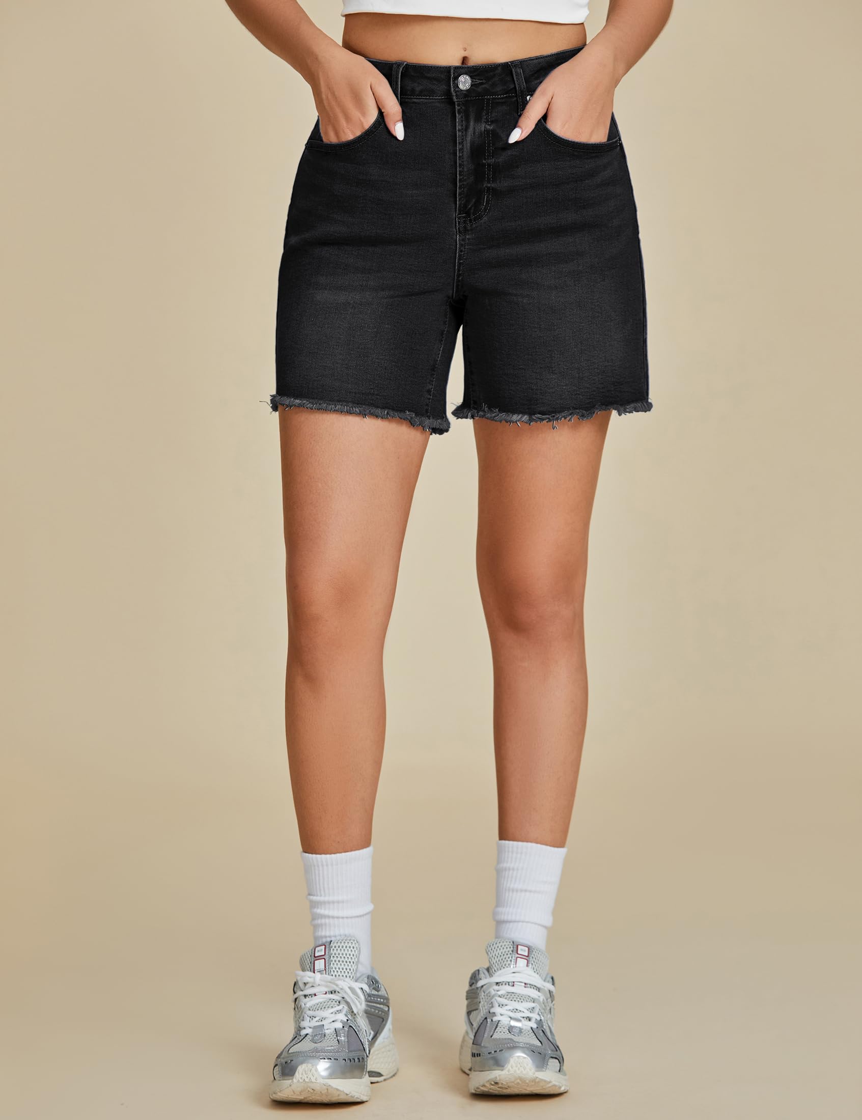 Foto 4 pulgar | Pantalones Cortos De Mezclilla Luvamia Para Mujer, Talle Alto, Negros, Talla S - Venta Internacional.