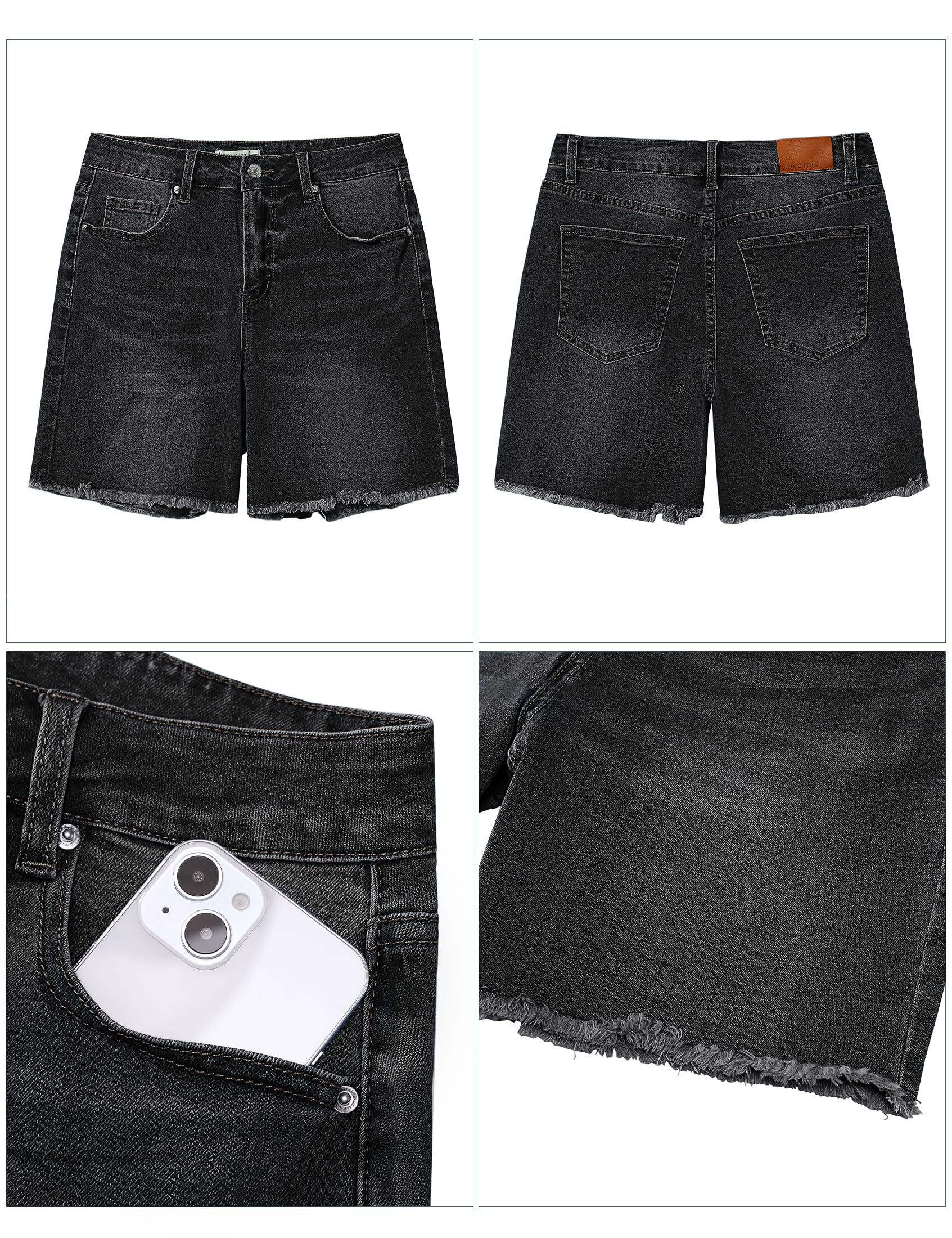 Foto 5 | Pantalones Cortos De Mezclilla Luvamia Para Mujer, Talle Alto, Negros, Talla S - Venta Internacional.