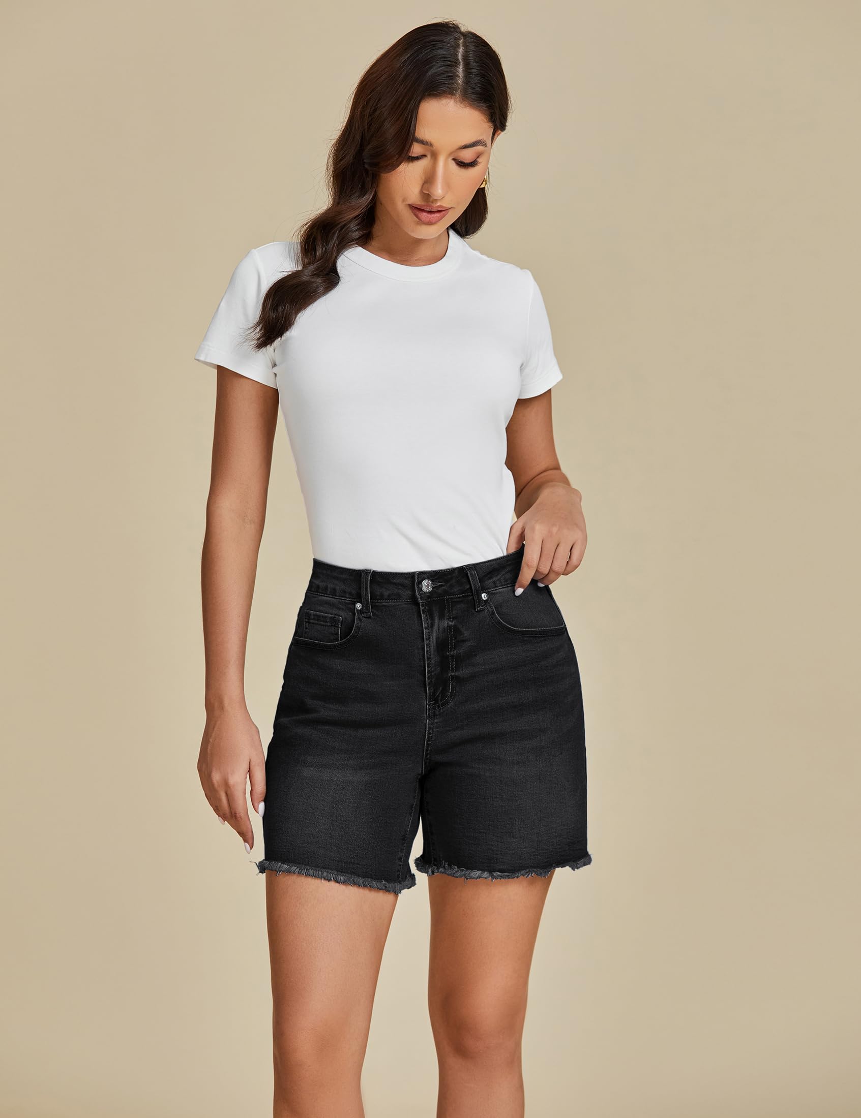 Foto 6 | Pantalones Cortos De Mezclilla Luvamia Para Mujer, Talle Alto, Negros, Talla S - Venta Internacional.