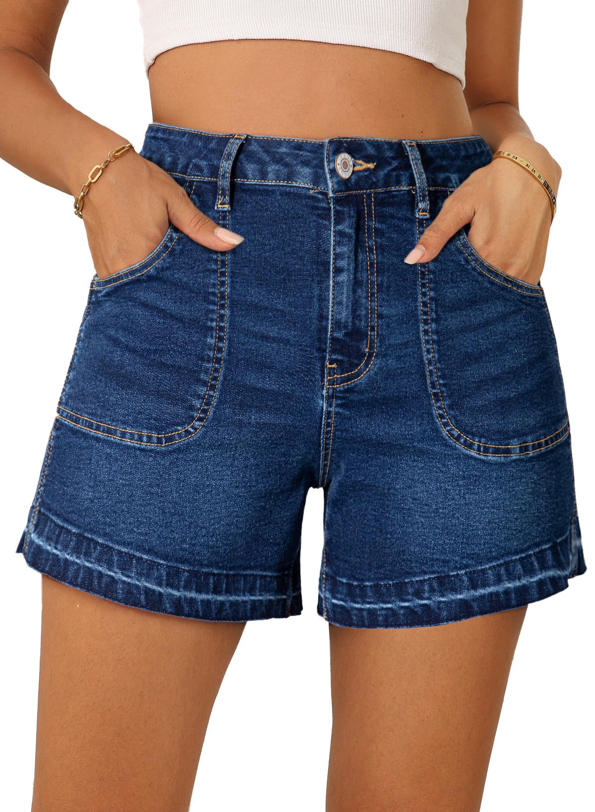 Foto 2 pulgar | Pantalones Cortos De Mezclilla Dokotoo Para Mujer, Cintura Alta, Pierna Recta, Azul - Venta Internacional.