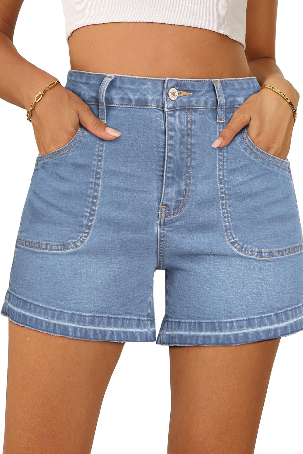 Foto 2 pulgar | Pantalones Cortos De Mezclilla Dokotoo Para Mujer, Cintura Alta, Pierna Recta - Venta Internacional.
