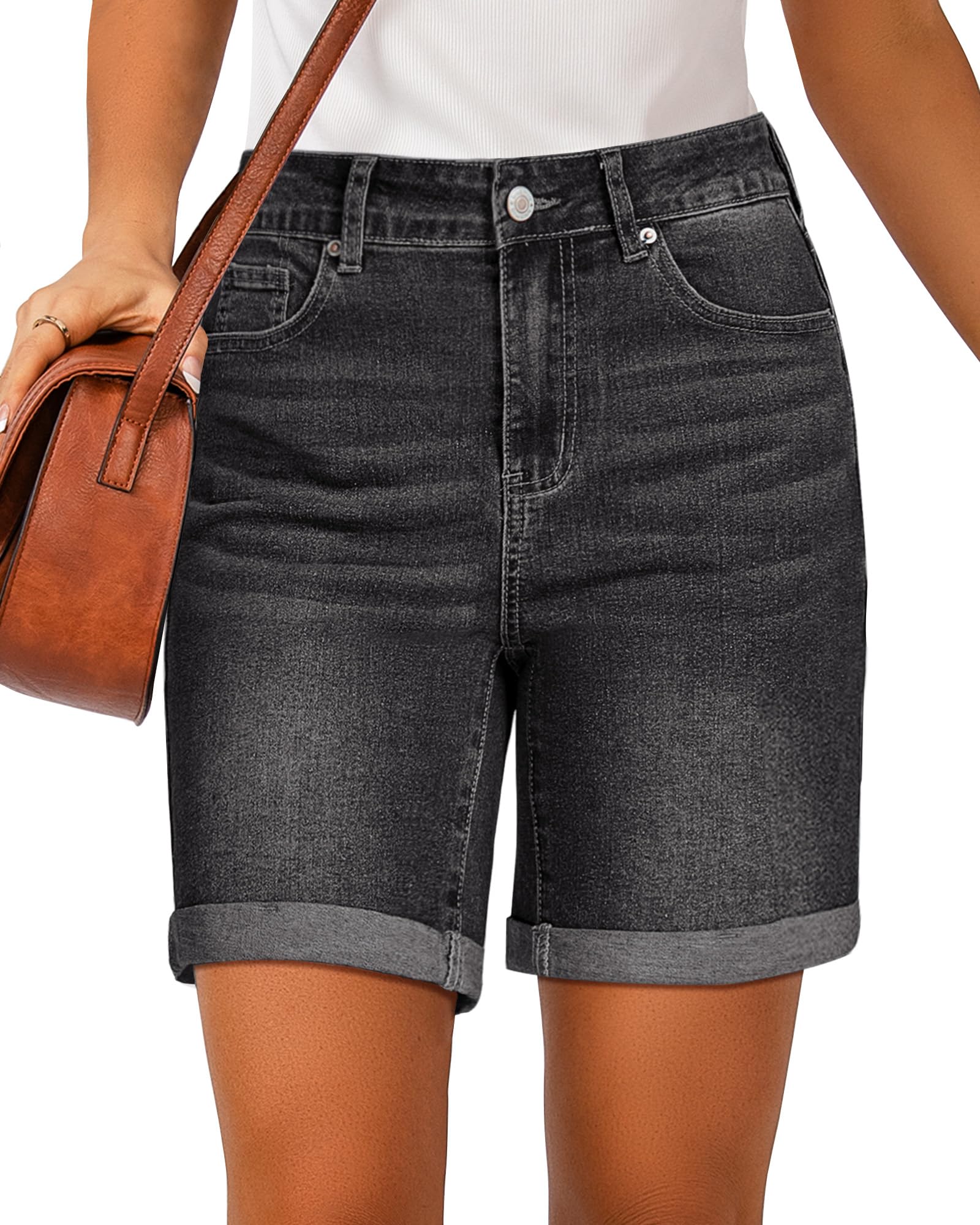 Foto 2 pulgar | Pantalones Cortos Vaqueros Luvamia Para Mujer De Cintura Alta Negros, Talla M 8-10 - Venta Internacional.
