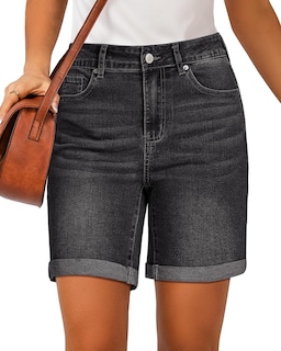 Foto 1 | Pantalones Cortos Vaqueros Luvamia Para Mujer De Cintura Alta Negros, Talla M 8-10 - Venta Internacional.