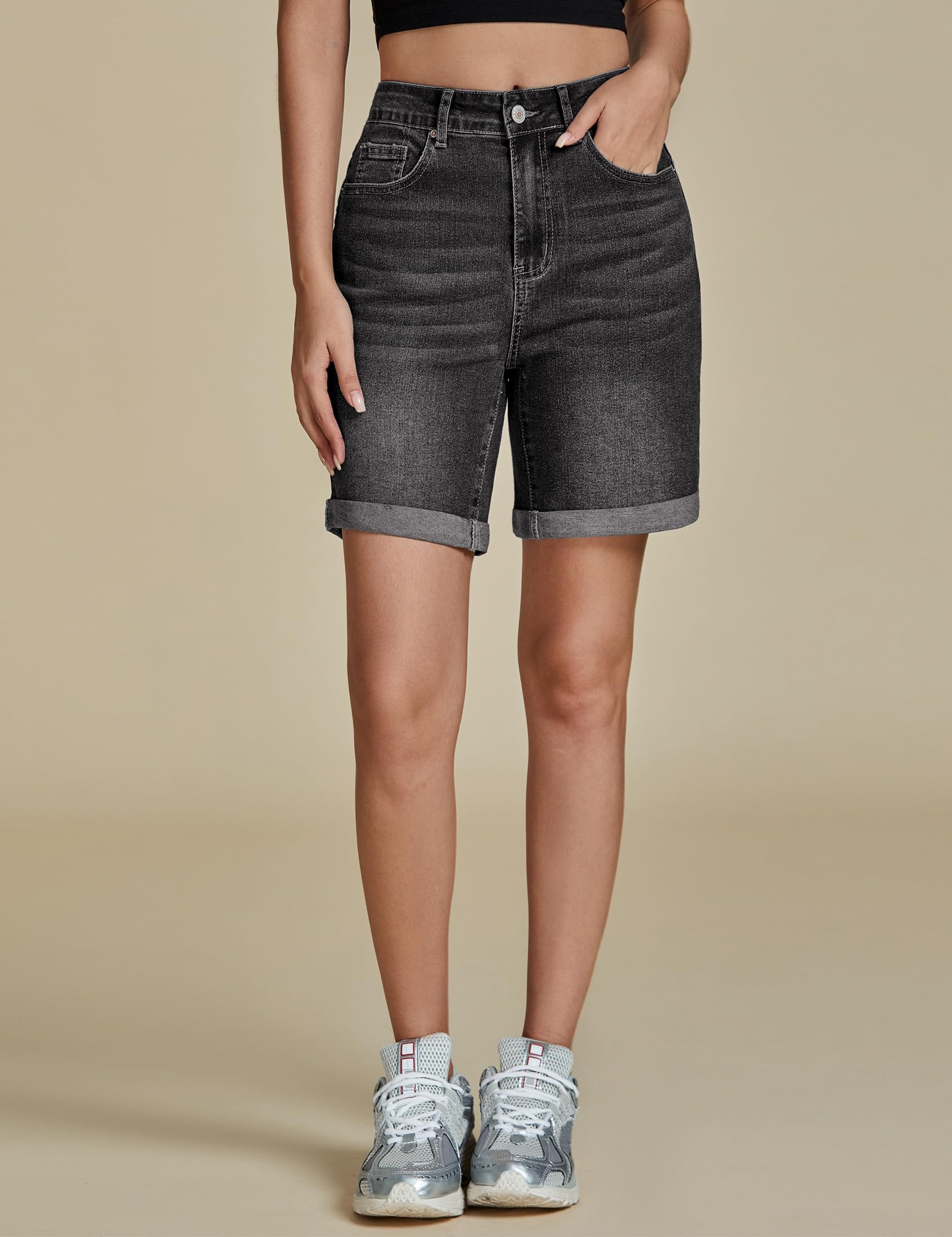 Foto 4 pulgar | Pantalones Cortos Vaqueros Luvamia Para Mujer De Cintura Alta Negros, Talla M 8-10 - Venta Internacional.