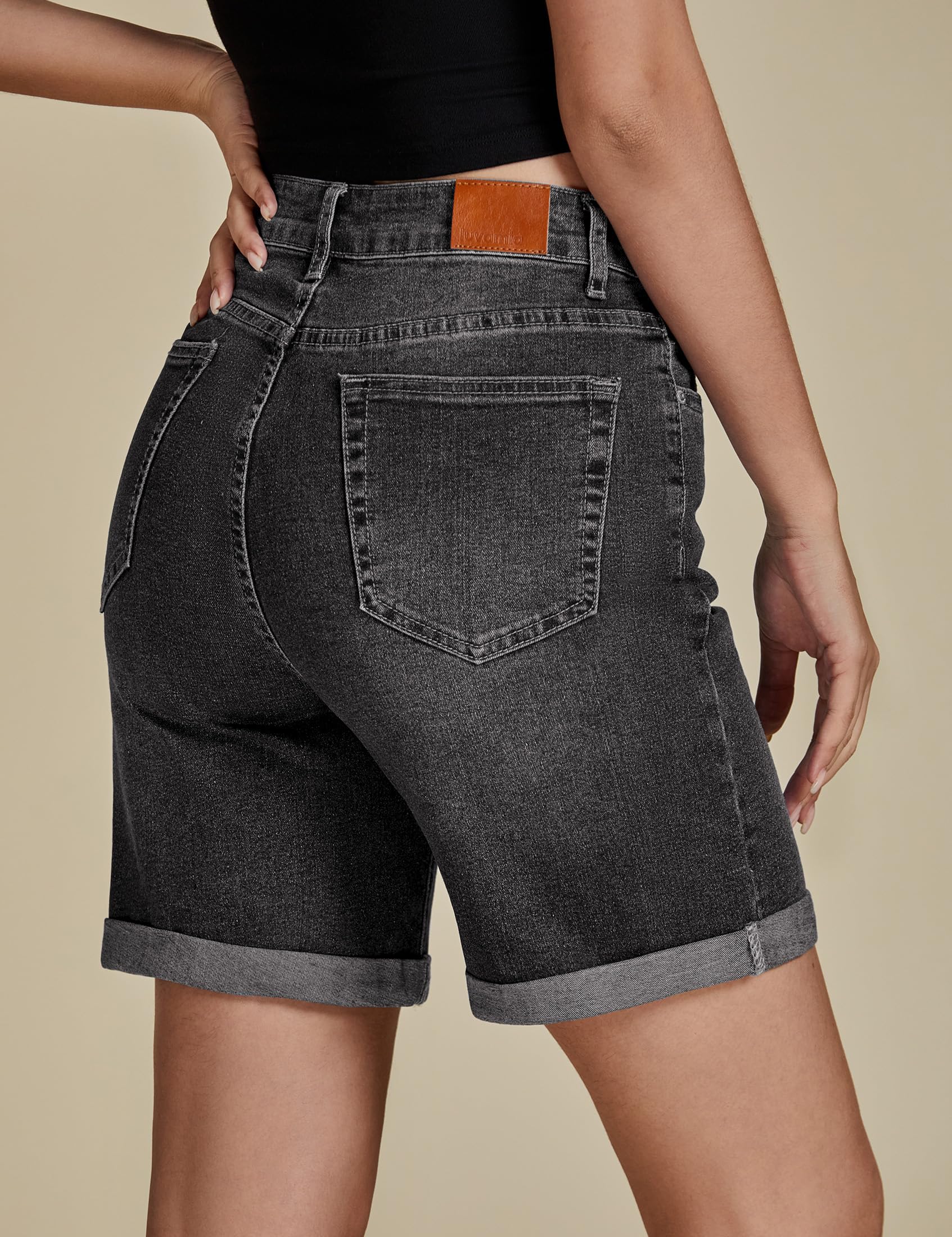 Foto 5 pulgar | Pantalones Cortos Vaqueros Luvamia Para Mujer De Cintura Alta Negros, Talla M 8-10 - Venta Internacional.