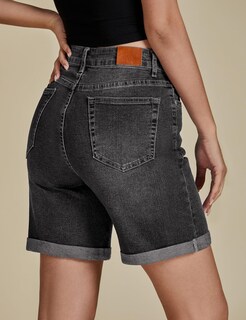 Foto 4 | Pantalones Cortos Vaqueros Luvamia Para Mujer De Cintura Alta Negros, Talla M 8-10 - Venta Internacional.