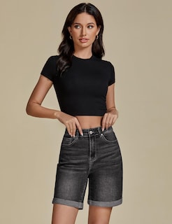Foto 6 | Pantalones Cortos Vaqueros Luvamia Para Mujer De Cintura Alta Negros, Talla M 8-10 - Venta Internacional.