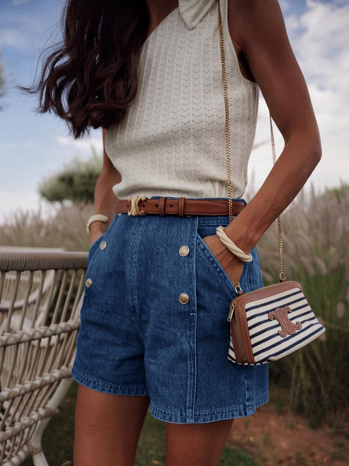 Foto 5 | Pantalones Cortos Vaqueros Cicy Bell De Cintura Alta Vintage Para Mujer - Venta Internacional.