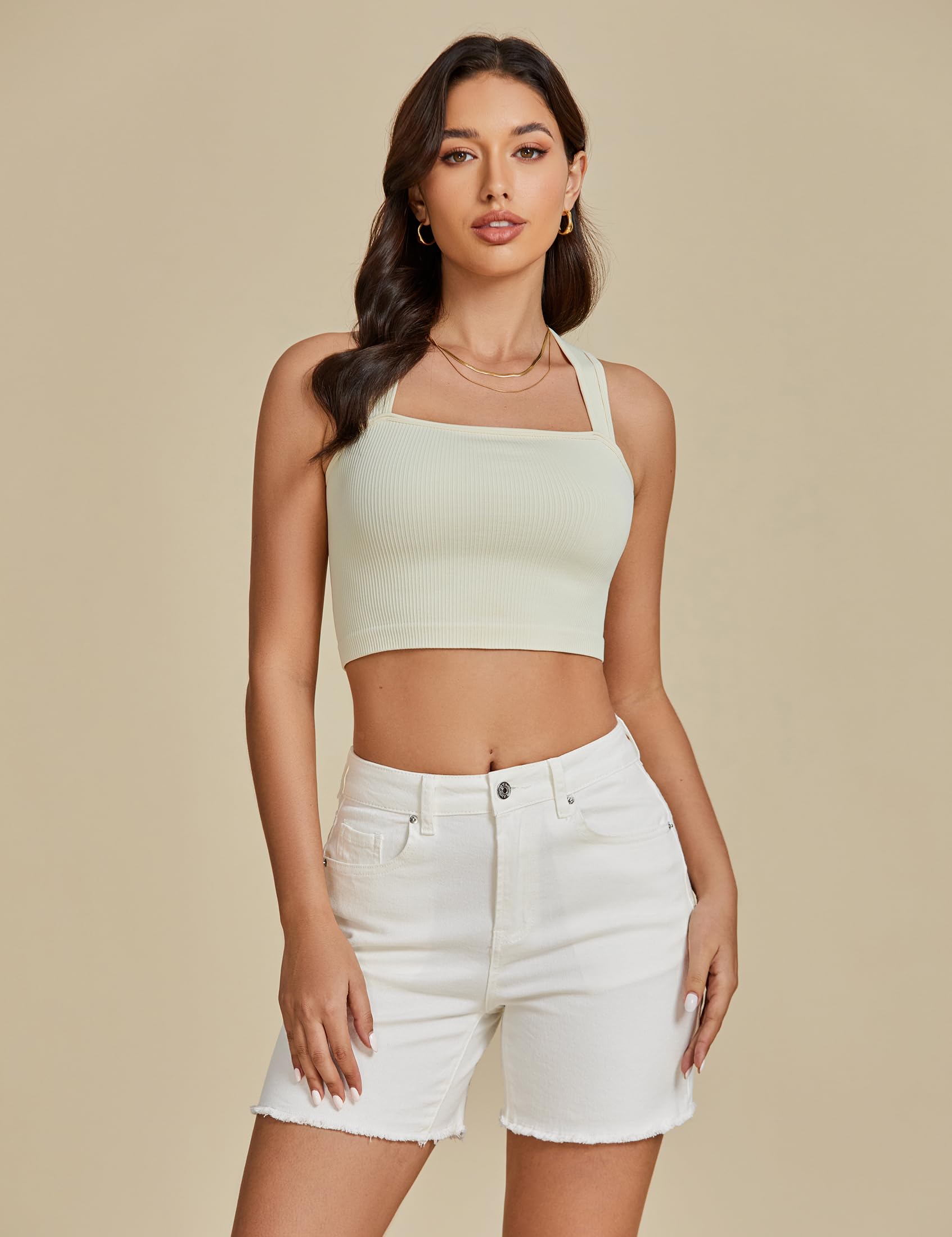 Foto 8 pulgar | Pantalones Cortos Luvamia Flexclusive, Vaqueros Para Mujer De Cintura Alta, Color Blanco - Venta Internacional.