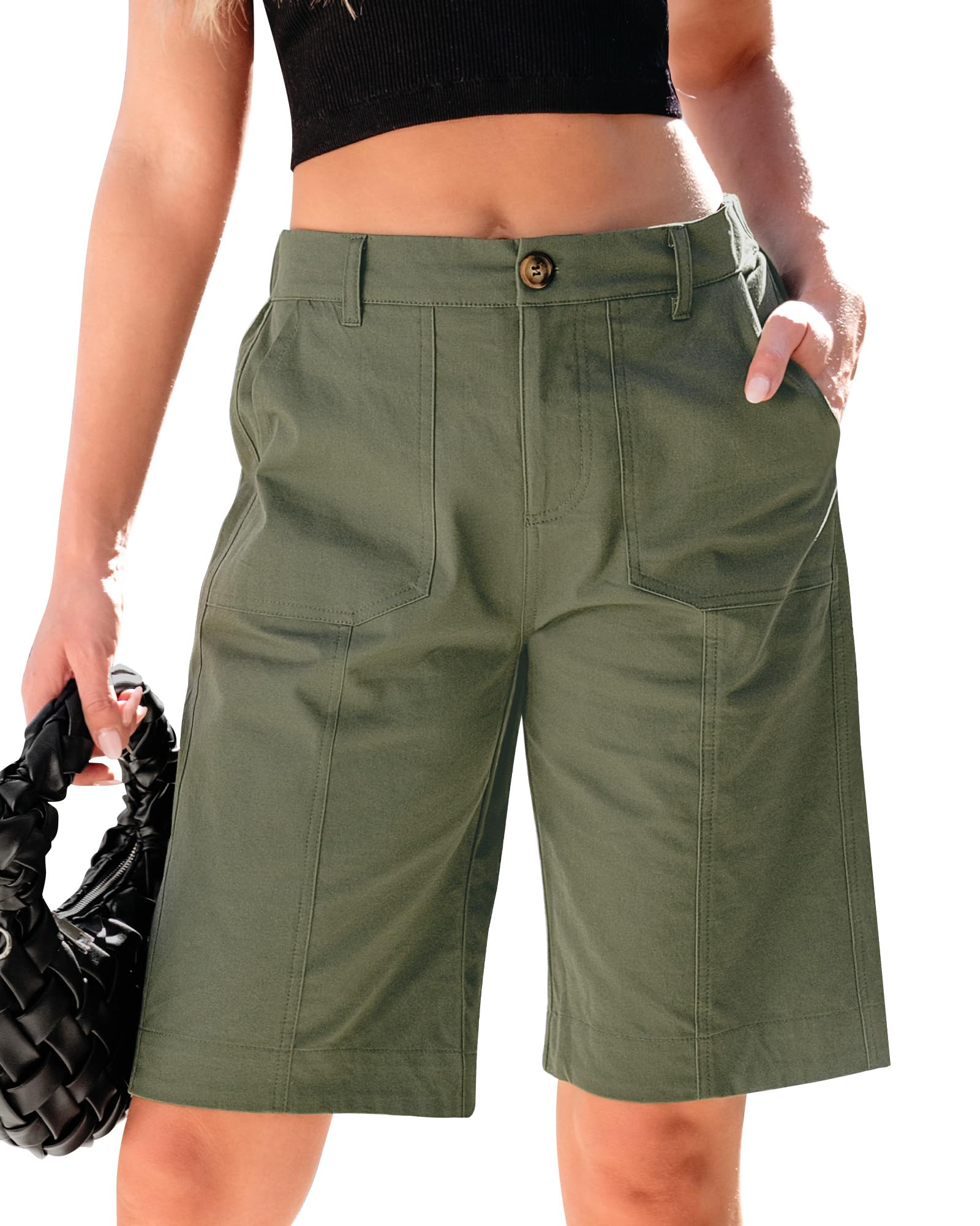 Foto 2 pulgar | Bermudas Luvamia Para Mujer, Largas, Color Verde Militar, Talla S 4-6 - Venta Internacional.