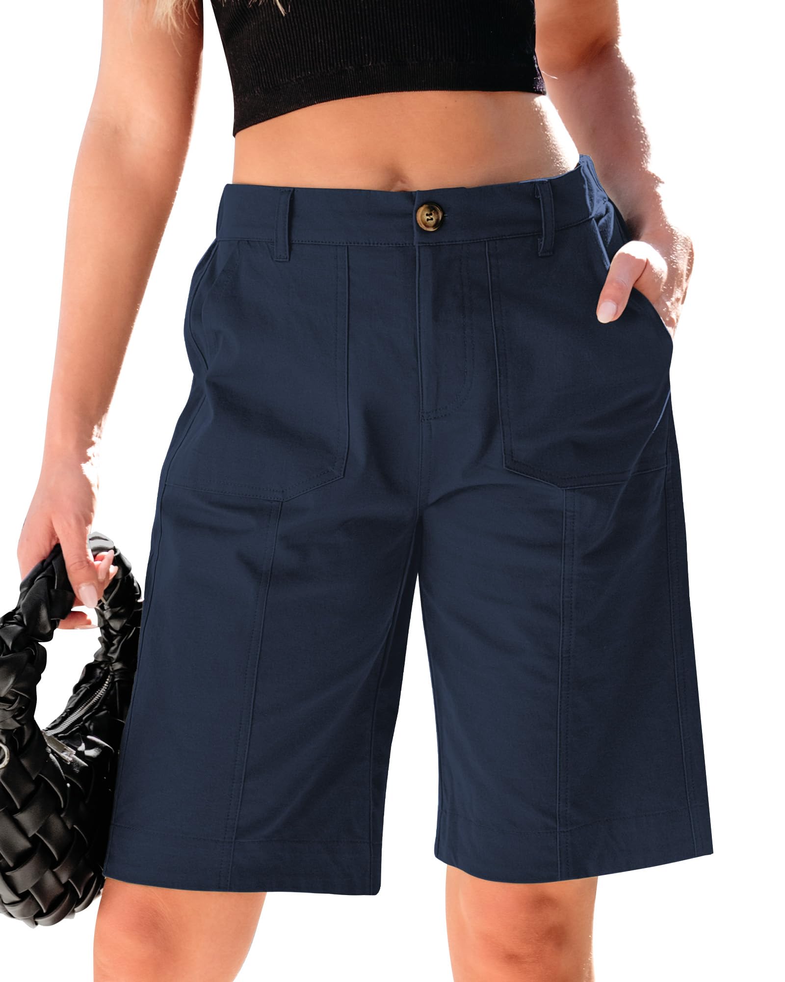 Foto 2 pulgar | Bermudas Luvamia Hasta La Rodilla, Color Azul Oscuro, Talla L, 12 A 14 Años, Para Mujer - Venta Internacional.