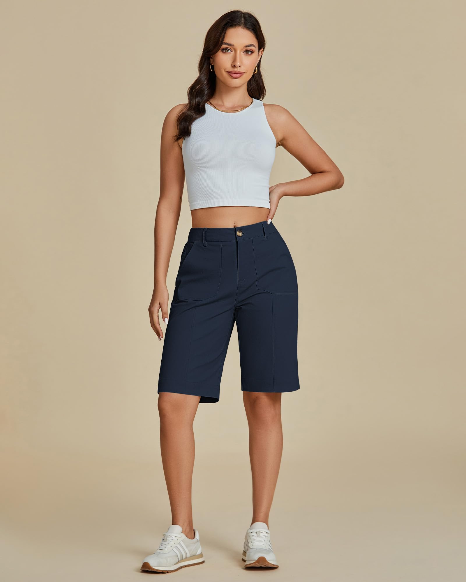 Foto 8 pulgar | Bermudas Luvamia Hasta La Rodilla, Color Azul Oscuro, Talla L, 12 A 14 Años, Para Mujer - Venta Internacional.