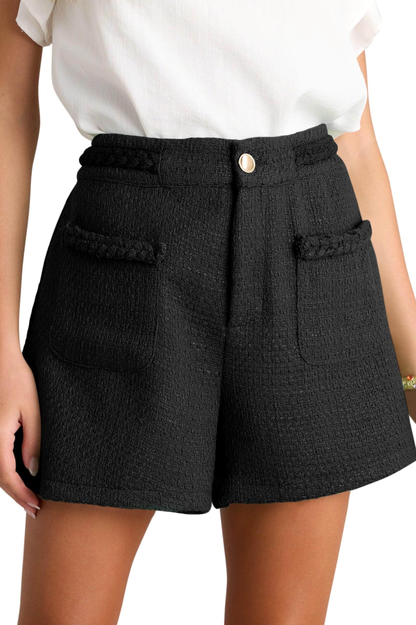 Foto 2 pulgar | Pantalones Cortos Cicky Bell Para Mujer, Tweed, Verano, Cintura Alta, Negros - Venta Internacional.