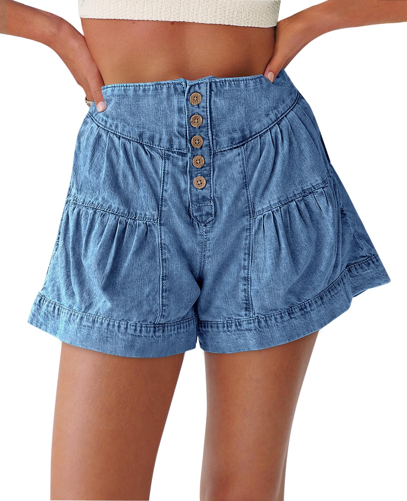 Foto 2 pulgar | Pantalones Cortos De Mezclilla Cicy Bell Para Mujer, Cintura Alta, Pierna Ancha - Venta Internacional.