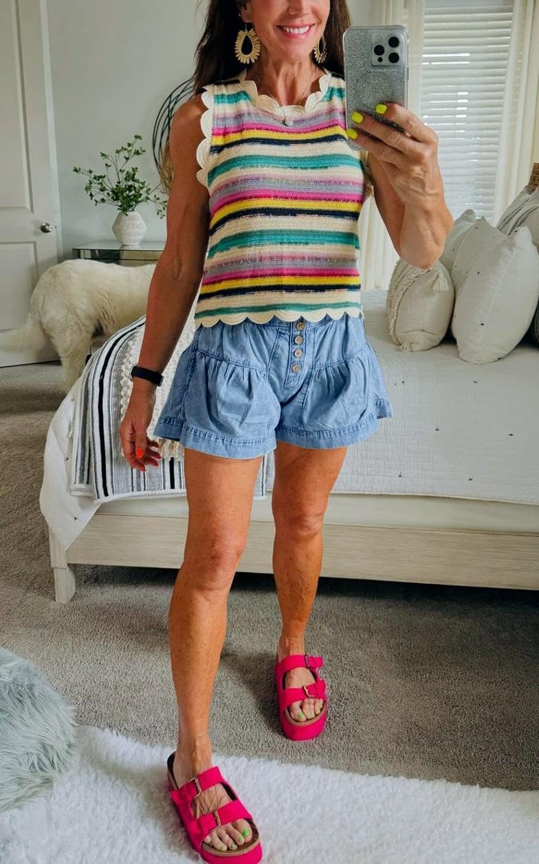 Foto 7 | Pantalones Cortos De Mezclilla Cicy Bell Para Mujer, Cintura Alta, Pierna Ancha - Venta Internacional.
