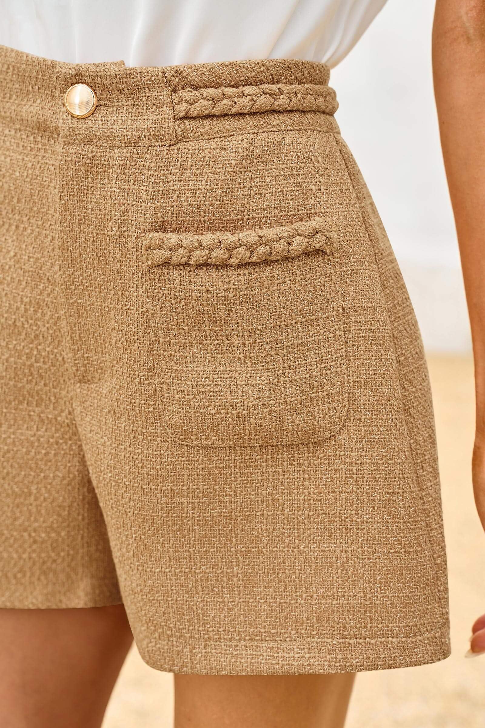 Foto 5 pulgar | Pantalones Cortos Cicky Bell Para Mujer, Tweed, Verano, Cintura Alta, Pierna Ancha - Venta Internacional.