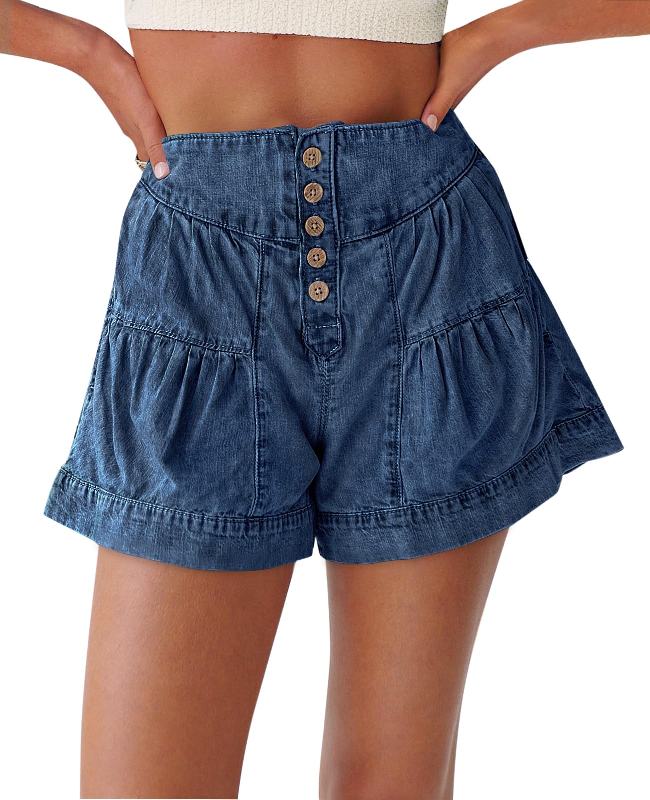 Foto 2 pulgar | Pantalones Cortos De Mezclilla Cicy Bell Para Mujer, Cintura Alta, Pierna Ancha - Venta Internacional.