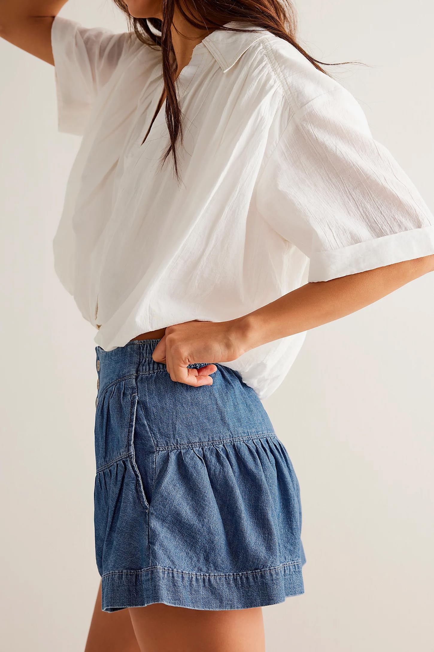 Foto 6 pulgar | Pantalones Cortos De Mezclilla Cicy Bell Para Mujer, Cintura Alta, Pierna Ancha - Venta Internacional.