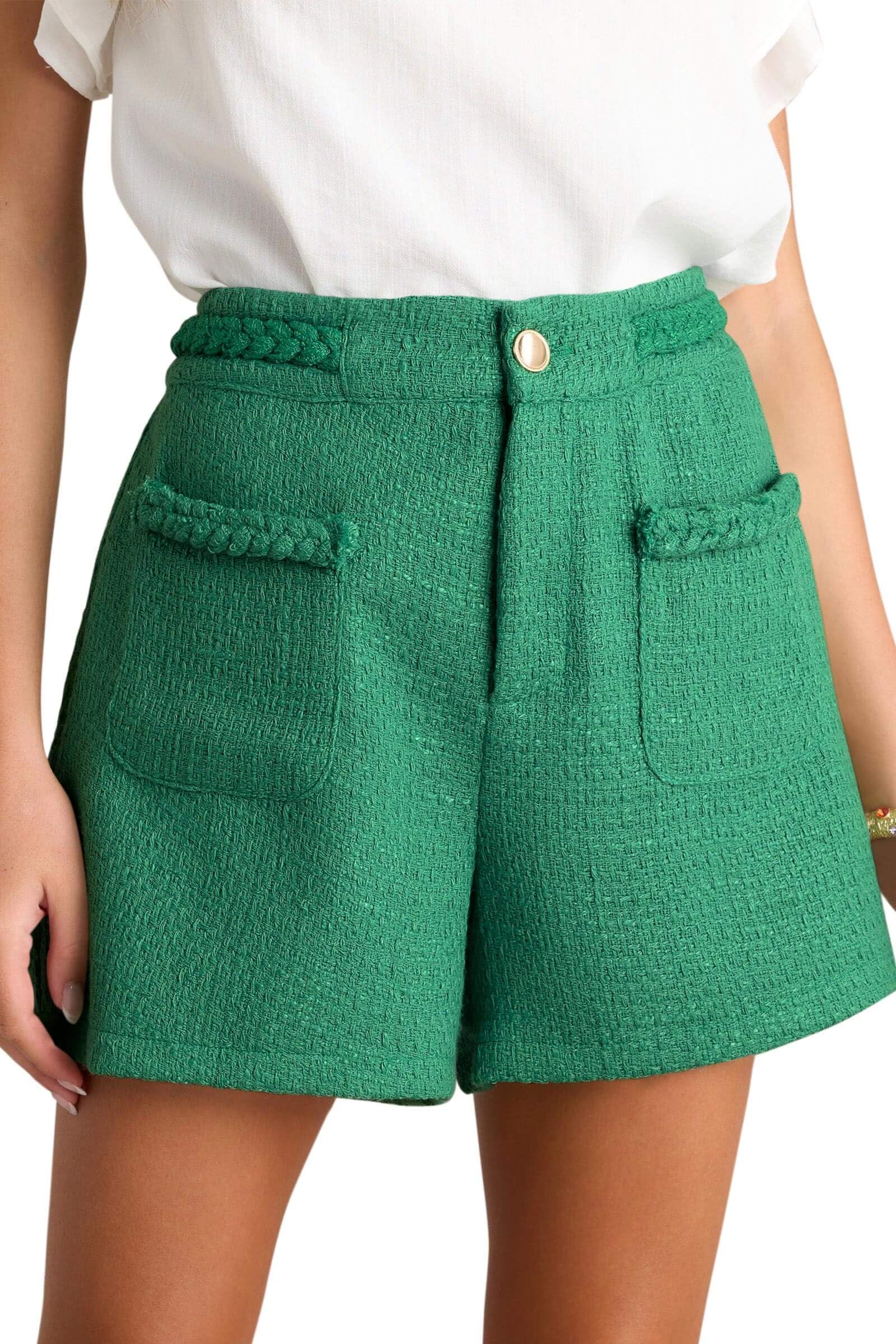 Foto 2 pulgar | Pantalones Cortos Cicky Bell Para Mujer, Tweed, Verano, Cintura Alta, Color Verde - Venta Internacional.