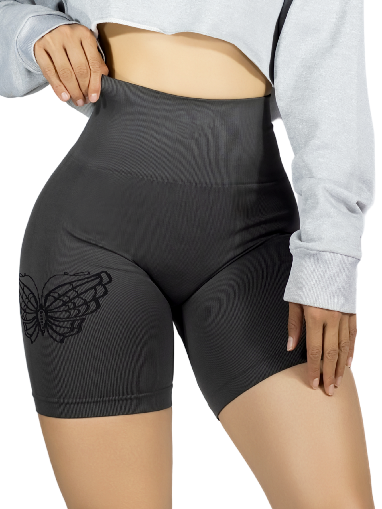 Short Deportivo De Mujer Sh-062 Gris Oscuro Stretch Testurizado Push Up